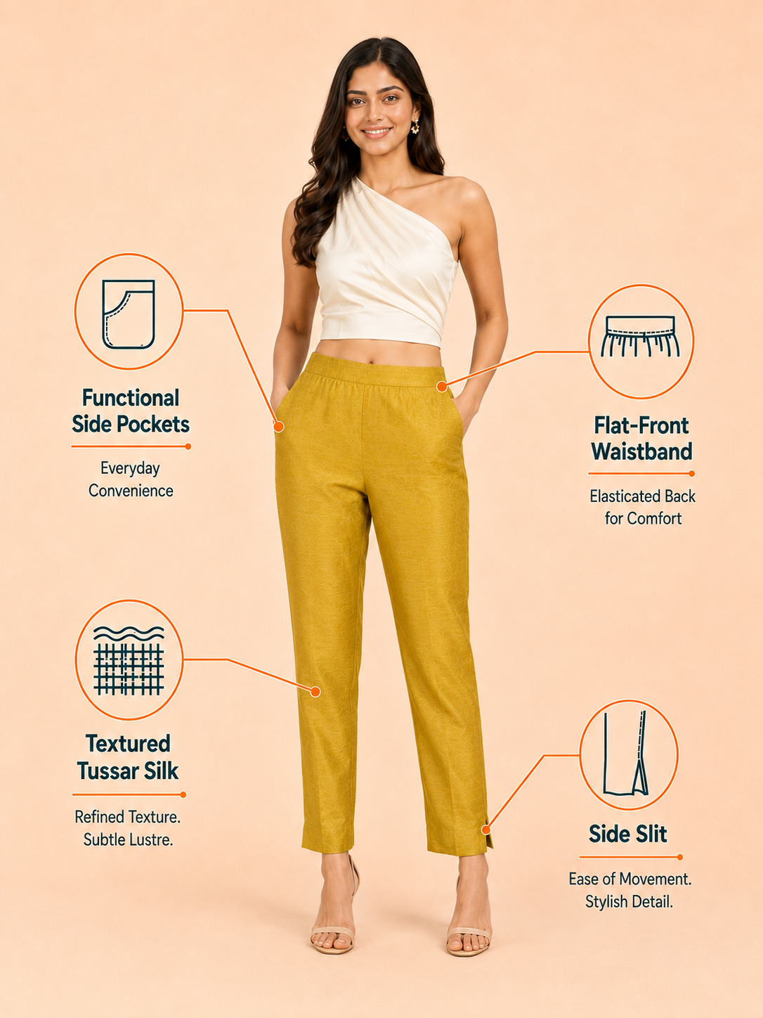Yellow Green Tussar Silk Pant