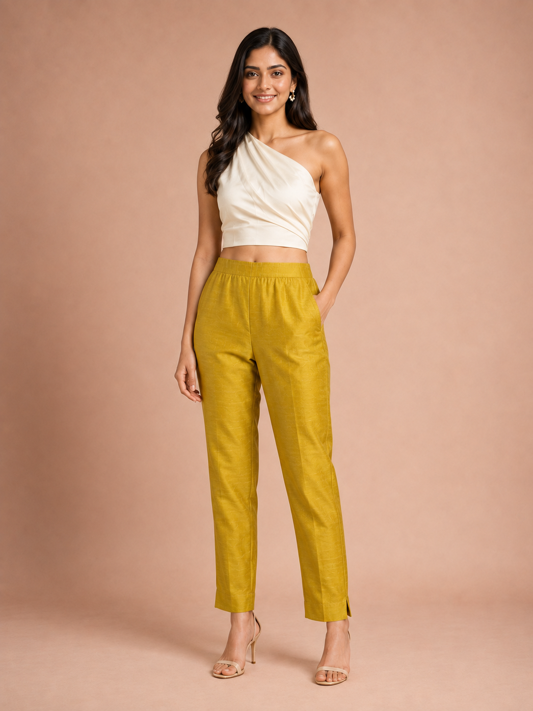 Yellow Green Tussar Silk Pant