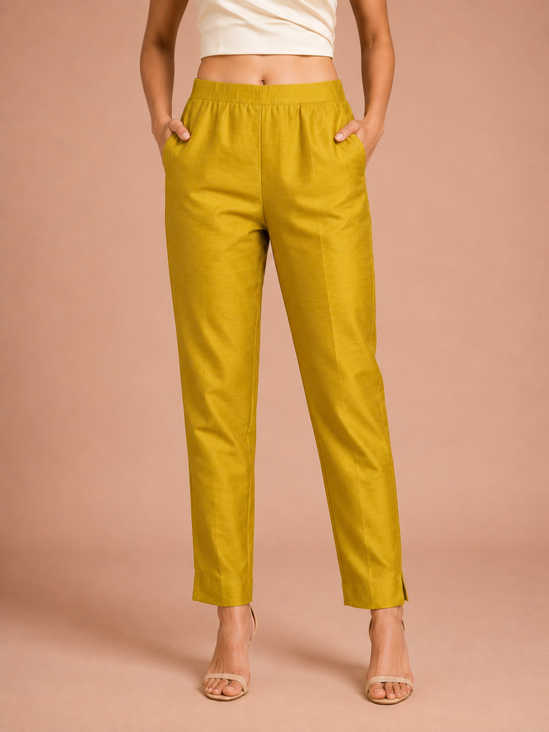 Yellow Green Tussar Silk Pant