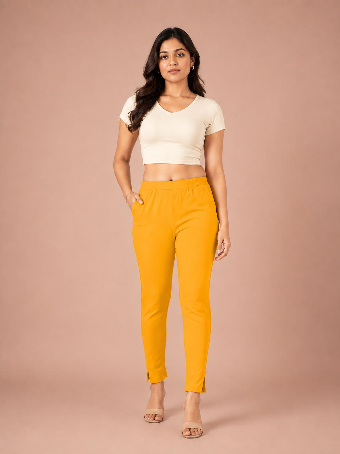 Yellow Lycra Stretch Pant