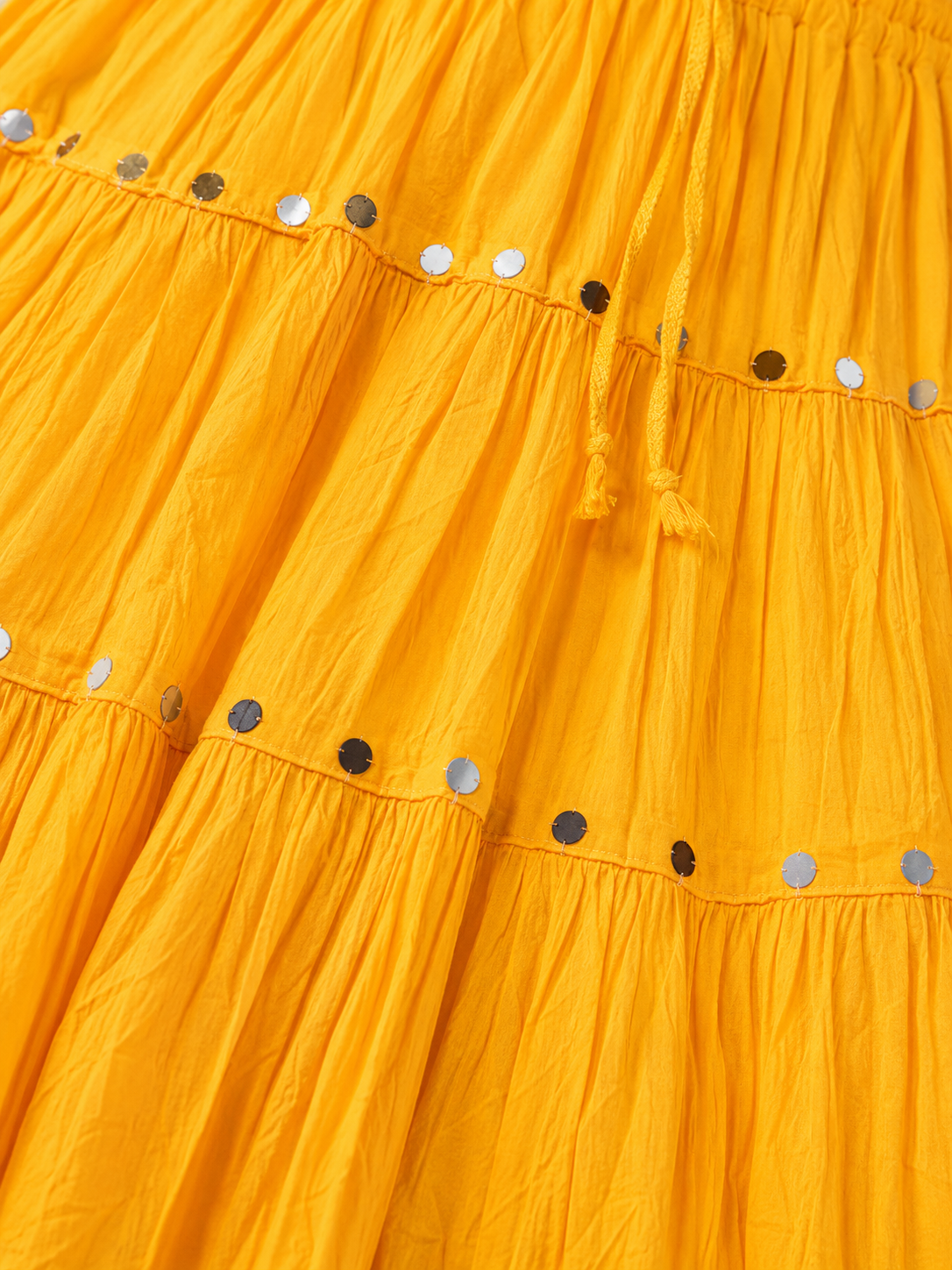 Yellow Cotton Solid Silver Sequin 10mtr-1033 Skirt